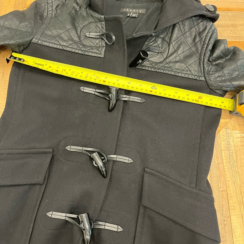 Theory NWT Hooded Marimba Wool Coat with Leather Sleeves Size Small - Picture 16 of 16